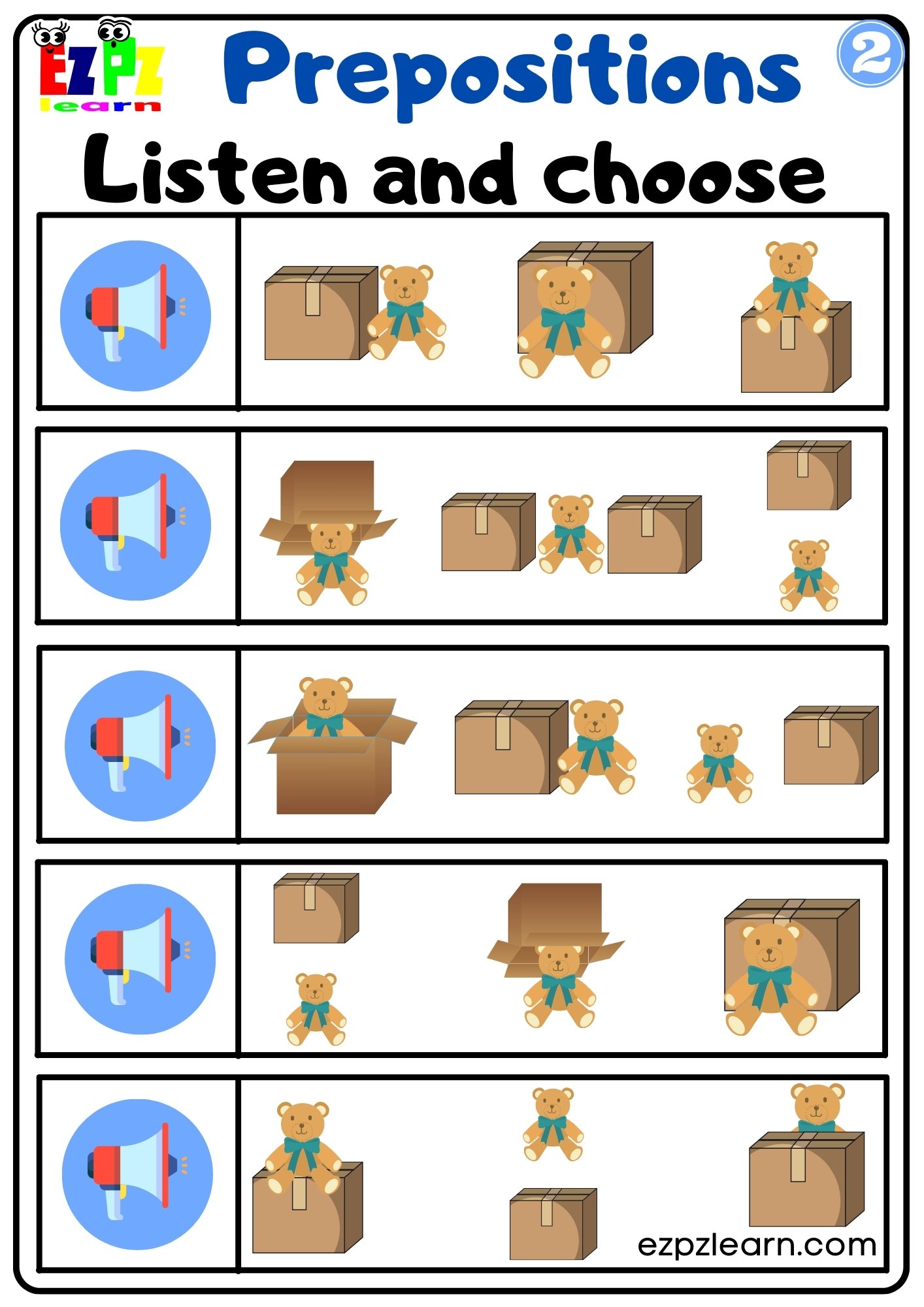 Prepositions Of Place Vocabulary Interactive Worksheet Listen And Choose The Correct Images